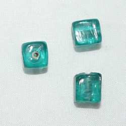Perle Verre Cube 6mm Turquoise Transparent